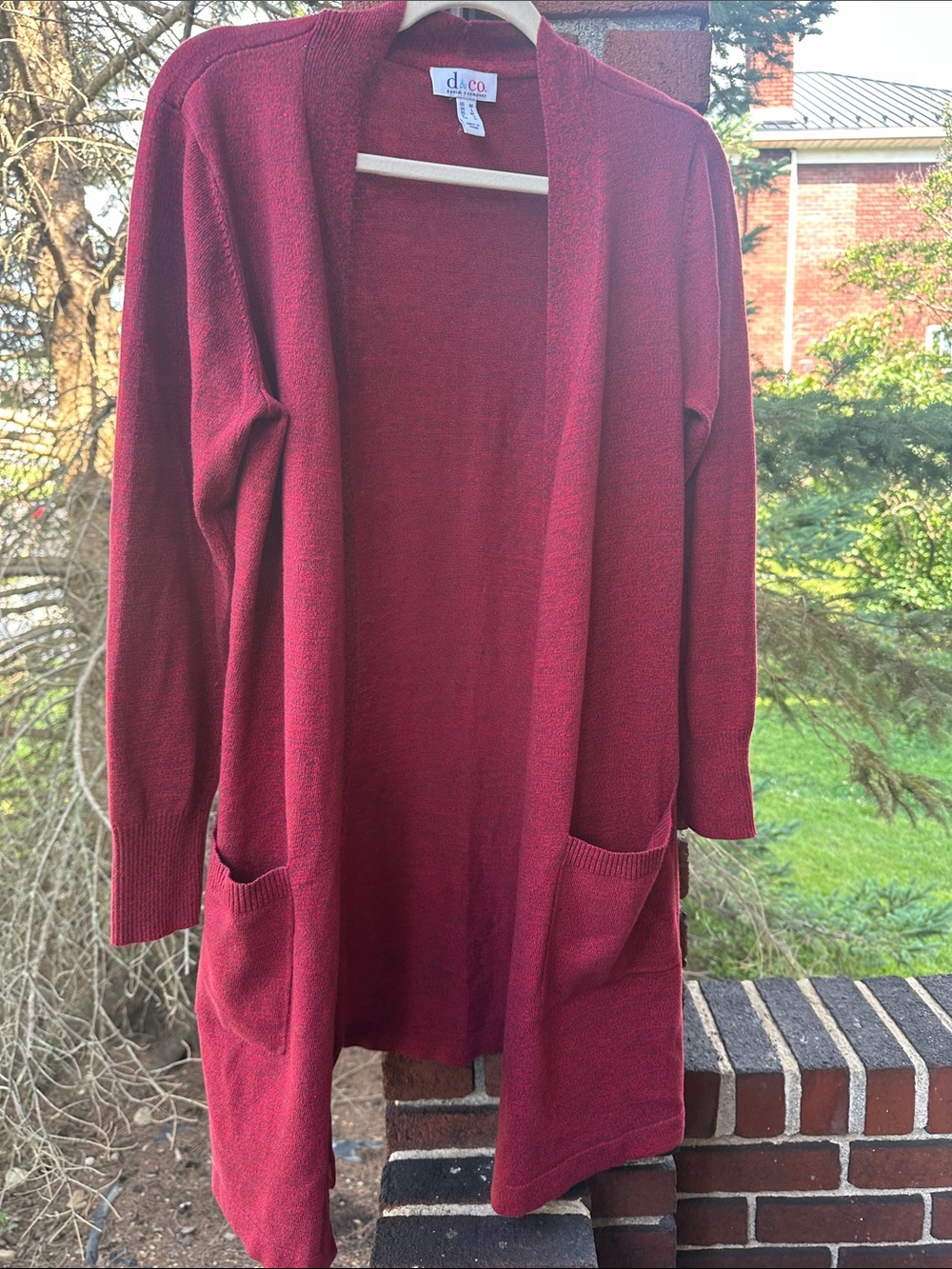 Denim&Co Open-Front Long Cardigan in Wine Red